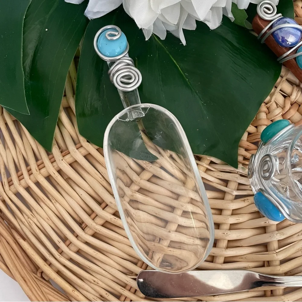 Handcrafted beaded 4 piece wire set spatula, cup, scooper, spreader set Artisan